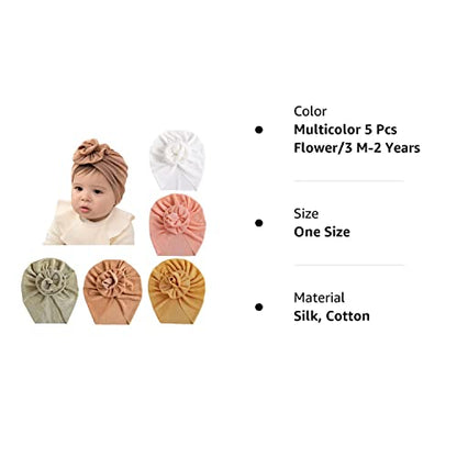 HUIXIANG Newborn Baby Headwrap Hat Soft Meryl Infant Toddler Kids Girls Turban Nursery Beanie Hats Flower, Multicolor