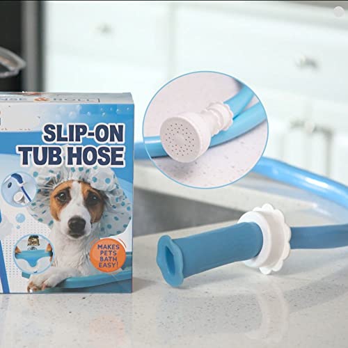 Rinseroo Bathtub Faucet Sprayer Attachment. Slip-On Dog Shower Hose Adapter. No-Install Pet Showerhead Attaches to Tub Spout 5 Foot Hose