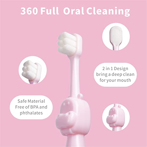 cosmama Kids Toothbrush 1 Pack,Soft Bristles Toothbrush for Toddlers & Little Children Aged 2-6, Manual Toothbrushes with Fun Hippo Shape for 360 Degree Cleaning, Gifts for Kids’ Birthday (Pink)