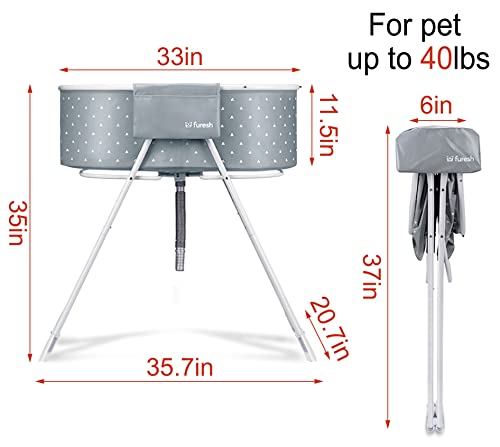 Furesh Insider Dog Bath Tub and Wash Station for Bathing Shower and Grooming, Elevated Foldable and Portable, Indoor and Outdoor, for Small and Medium Size Dogs, Cats and Other Pet (Gray)