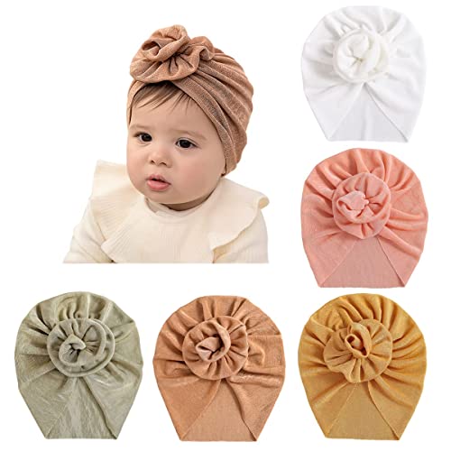 HUIXIANG Newborn Baby Headwrap Hat Soft Meryl Infant Toddler Kids Girls Turban Nursery Beanie Hats Flower, Multicolor