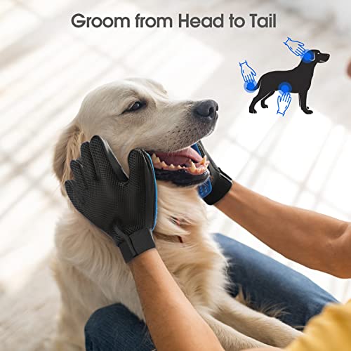 DELOMO Upgrade Pet Grooming Gloves Cat Brushes Gloves for Gentle Shedding - Efficient Pets Hair Remover Mittens - Dog Washing Gloves for Long and Short Hair Dogs & Cats & Horses - 1 Pair (Blue)