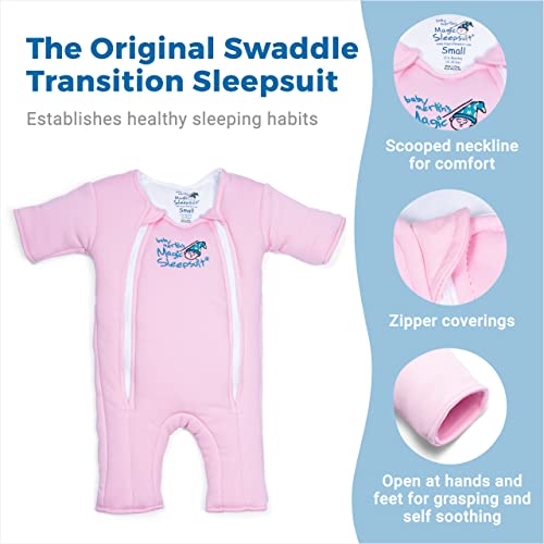 Baby Merlin's Magic Sleepsuit - 100% Cotton Baby Transition Swaddle - Baby Sleep Suit - Pink - 3-6 Months