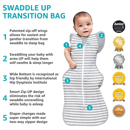 Love to Dream Swaddle UP Transition Bag Self-Soothing Sleep Sack 13-19 lbs., Patented Zip-Off Wings, Gently Help Baby Safety Transition from Swaddling to Arms Free Before Rolling Over, Gray, Medium