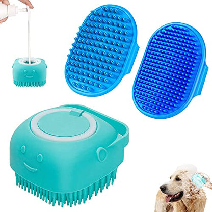 Comotech 3PCS Dog Bath Brush | Dog Shampoo brush | Dog Scrubber for Bath | Pet-Dog Bath Massage Brush Scrubber | Dog Shower/Grooming/Washing Brush with Adjustable Ring Handle for Short & Long Haired Dogs/Cats (Blue Blue Blue)