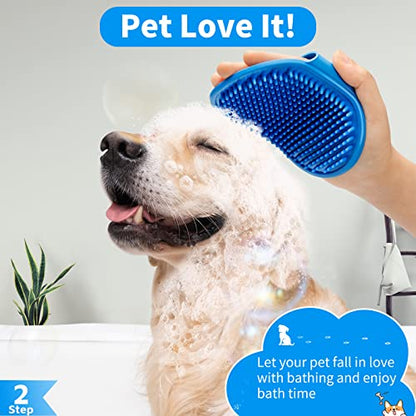 Comotech 3PCS Dog Bath Brush | Dog Shampoo brush | Dog Scrubber for Bath | Pet-Dog Bath Massage Brush Scrubber | Dog Shower/Grooming/Washing Brush with Adjustable Ring Handle for Short & Long Haired Dogs/Cats (Blue Blue Blue)