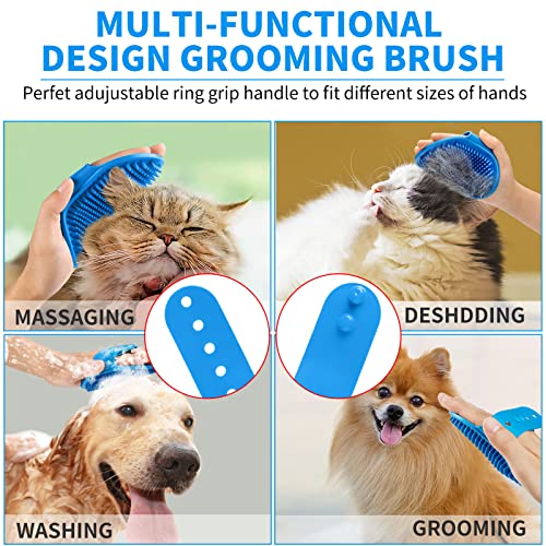 Comotech 3PCS Dog Bath Brush | Dog Shampoo brush | Dog Scrubber for Bath | Pet-Dog Bath Massage Brush Scrubber | Dog Shower/Grooming/Washing Brush with Adjustable Ring Handle for Short & Long Haired Dogs/Cats (Blue Blue Blue)