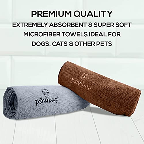 PAWPUP Dog Towel Super Absorbent - Pack of 2 - Quick Drying Super Soft Microfiber Pet Towel for Dogs, Cats and Other Pets (Brown and Grey)