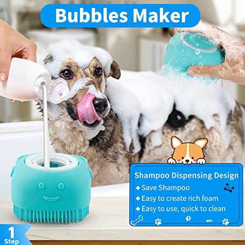 Comotech 3PCS Dog Bath Brush | Dog Shampoo brush | Dog Scrubber for Bath | Pet-Dog Bath Massage Brush Scrubber | Dog Shower/Grooming/Washing Brush with Adjustable Ring Handle for Short & Long Haired Dogs/Cats (Blue Blue Blue)