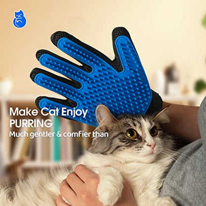 DELOMO Upgrade Pet Grooming Gloves Cat Brushes Gloves for Gentle Shedding - Efficient Pets Hair Remover Mittens - Dog Washing Gloves for Long and Short Hair Dogs & Cats & Horses - 1 Pair (Blue)