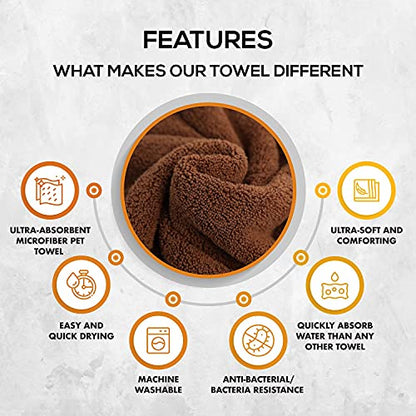 PAWPUP Dog Towel Super Absorbent - Pack of 2 - Quick Drying Super Soft Microfiber Pet Towel for Dogs, Cats and Other Pets (Brown and Grey)