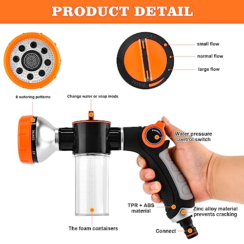 Upgrade Pup Jet Dog Wash, 8 in 1 Dog Wash Hose Attachment with Soap Dispenser, Dog Bath Hose Attachment with Pet Bath Brush Car Wash Mitt and Dog Comb for Watering Plants, Lawn, Showering Pet