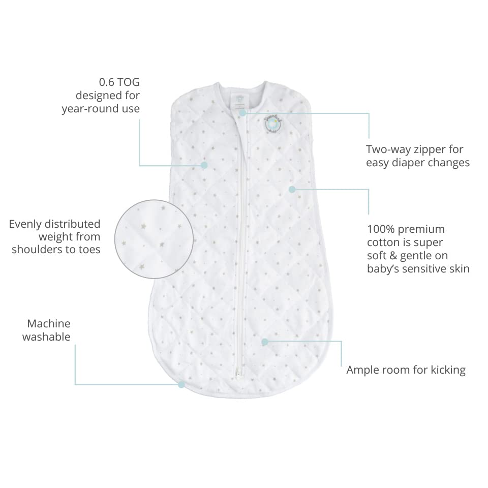 DREAMLAND BABY Sleep Sack | Baby: 6-12 Months | Gently Weighted Sleep Sacks | 100% Natural Cotton | 2-Way Zipper | Machine Washable | Newborn/Infant Swaddle Transition | Swaddle Sleeping Bag