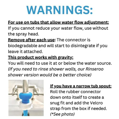 Rinseroo Bathtub Faucet Sprayer Attachment. Slip-On Dog Shower Hose Adapter. No-Install Pet Showerhead Attaches to Tub Spout 5 Foot Hose