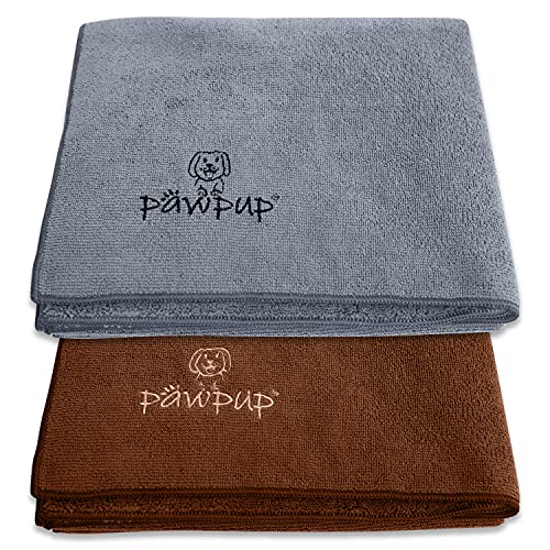 PAWPUP Dog Towel Super Absorbent - Pack of 2 - Quick Drying Super Soft Microfiber Pet Towel for Dogs, Cats and Other Pets (Brown and Grey)