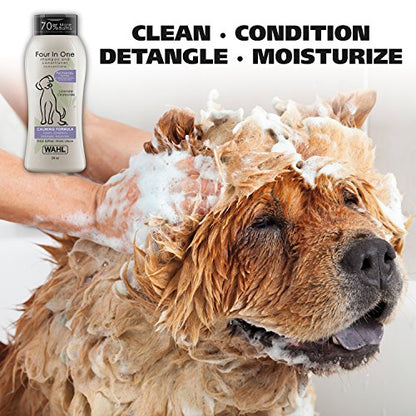 Wahl 4-in-1 Calming Pet Shampoo for Dogs – Cleans, Conditions, Detangles, & Moisturizes with Lavender Chamomile - Pet Friendly Formula - 24 Oz - Model 820000A