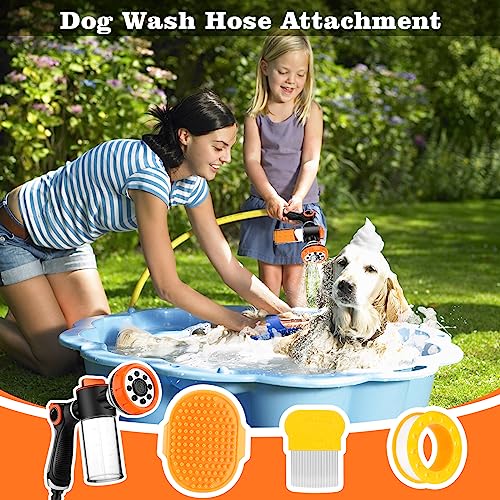 Upgrade Pup Jet Dog Wash, 8 in 1 Dog Wash Hose Attachment with Soap Dispenser, Dog Bath Hose Attachment with Pet Bath Brush Car Wash Mitt and Dog Comb for Watering Plants, Lawn, Showering Pet